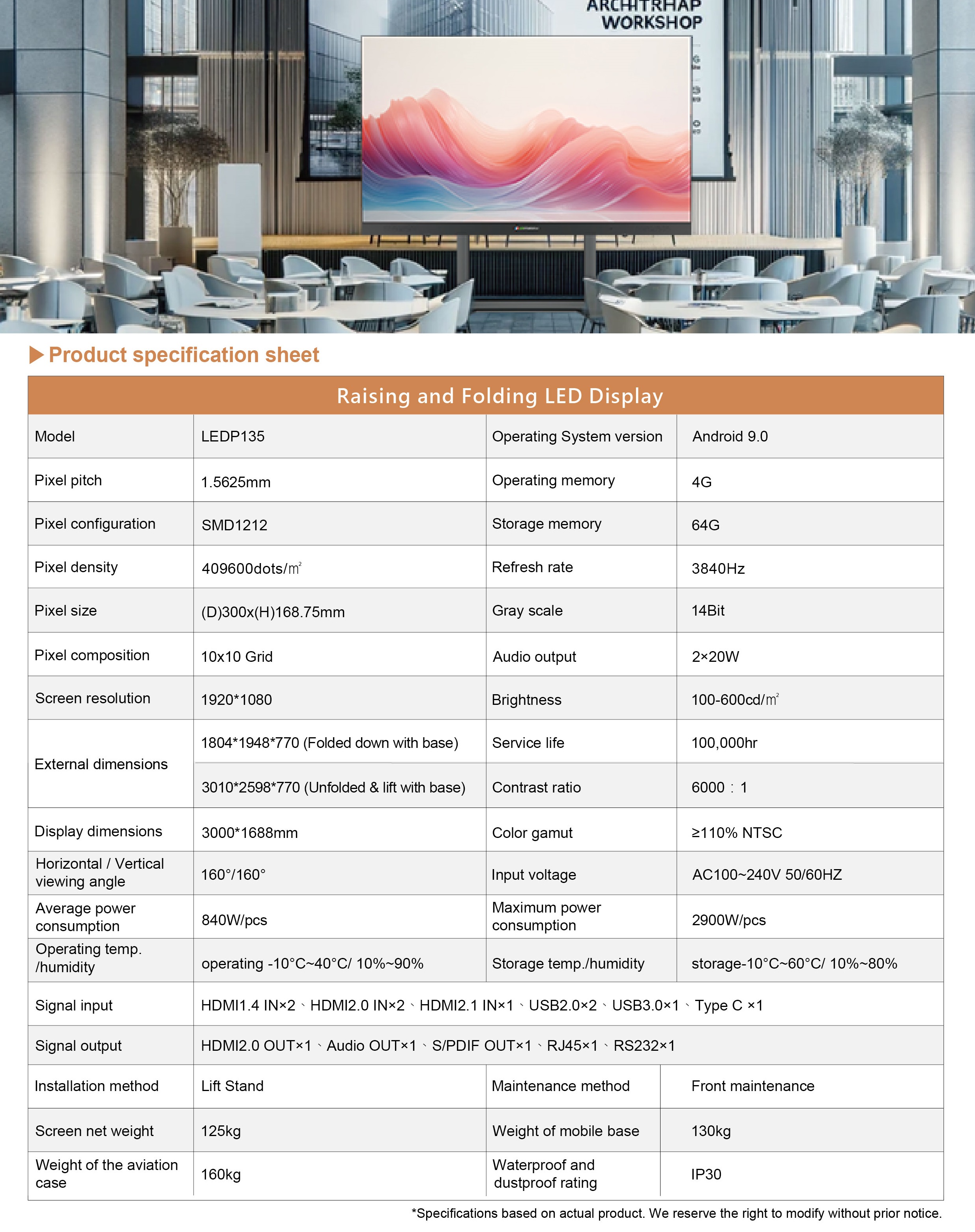 135 Foldable Hieght Adjustable LED Display Android Rich Source PERSONA