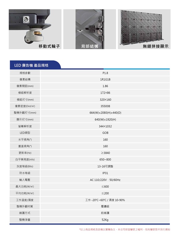 盛源 PERSONA LED廣告機 摺疊廣告機 LED海報機 LED顯示器 無縫拼接